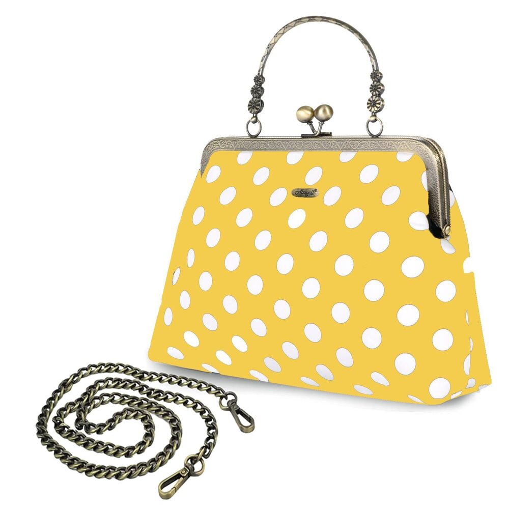 6327 Clutch Purses Vintage Polka Dot Wedding Kiss Lock Evening Bag Chain
